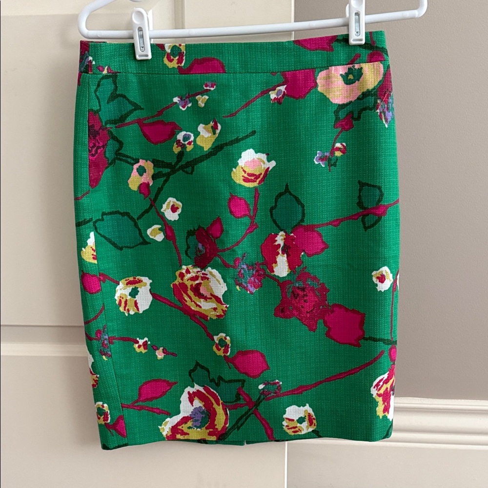 J. Crew Green Floral Skirt